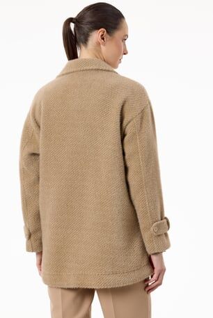 Tığ Triko Manşetleri Apoletli Kruvaze Kaban KBN2017 CAMEL - 2