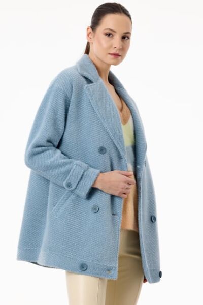 Tığ Triko Manşetleri Apoletli Kruvaze Kaban KBN2017 MAVİ - 1