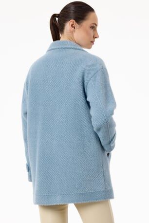 Tığ Triko Manşetleri Apoletli Kruvaze Kaban KBN2017 MAVİ - 3