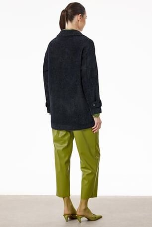 Tığ Triko Manşetleri Apoletli Kruvaze Kaban KBN2017 SİYAH - 1