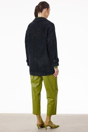 Tığ Triko Manşetleri Apoletli Kruvaze Kaban KBN2017 SİYAH - 3