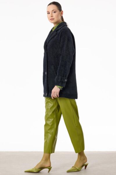 Tığ Triko Manşetleri Apoletli Kruvaze Kaban KBN2017 SİYAH - 3