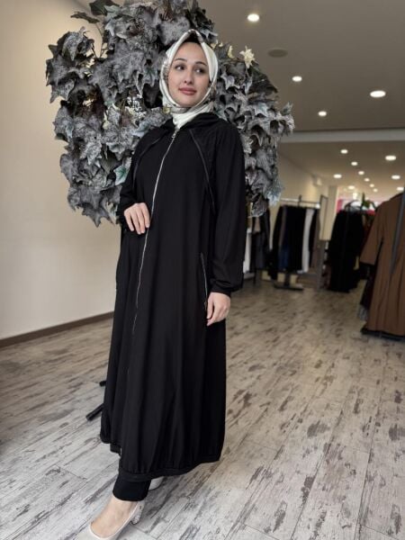 Misswhence Kapüşonlu Fermuarlı Penye Pardesü 37525