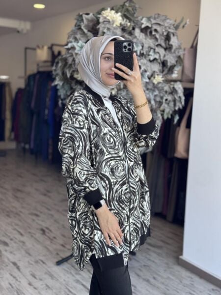 Tığ Triko Bomber Yaka Önden Fermuarlı Hırka HRK3068