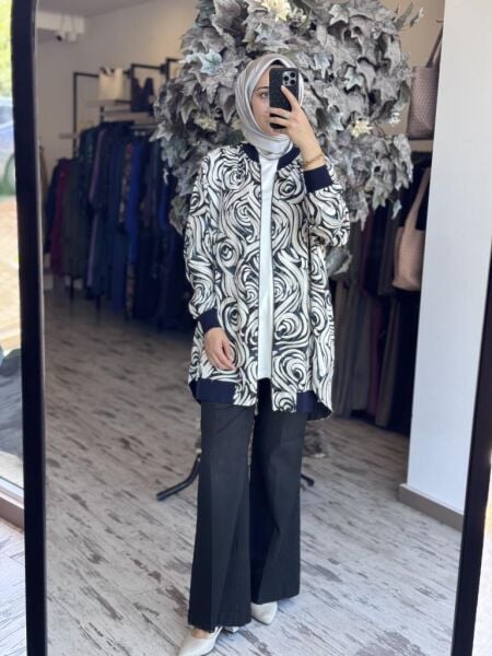 Tığ Triko Bomber Yaka Önden Fermuarlı Hırka HRK3068