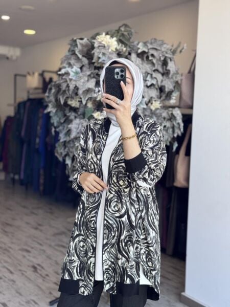 Tığ Triko Bomber Yaka Önden Fermuarlı Hırka HRK3068