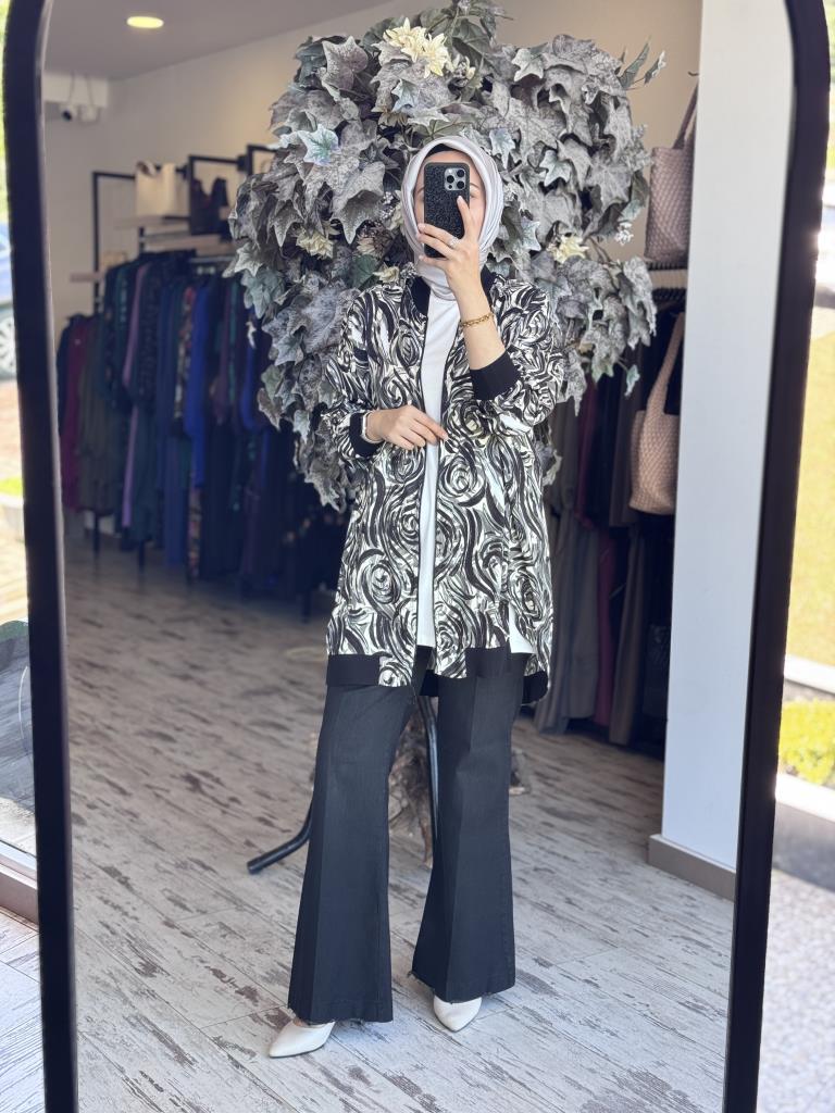 Tığ Triko Bomber Yaka Önden Fermuarlı Hırka HRK3068