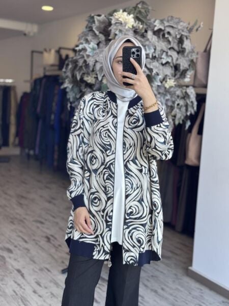 Tığ Triko Bomber Yaka Önden Fermuarlı Hırka HRK3068