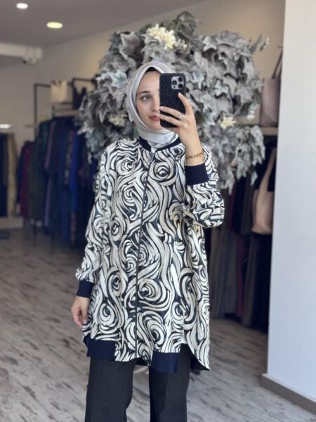 Tığ Triko Bomber Yaka Önden Fermuarlı Hırka HRK3068