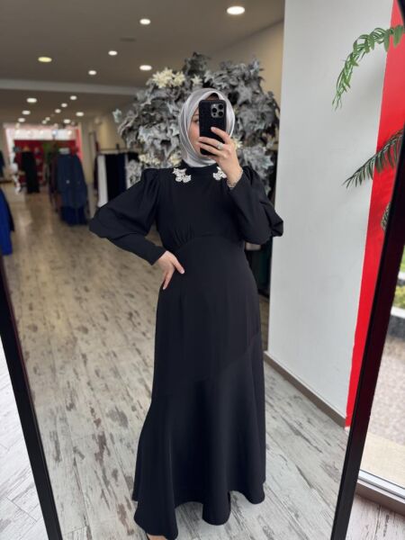 Almarwah Yakası Taşlı Abiye Elbise 90491