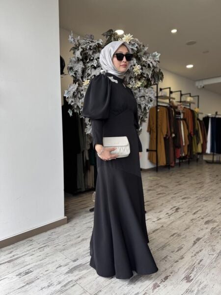 Almarwah Yakası Taşlı Abiye Elbise 90491