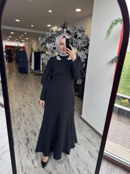 Almarwah Yakası Taşlı Abiye Elbise 90491