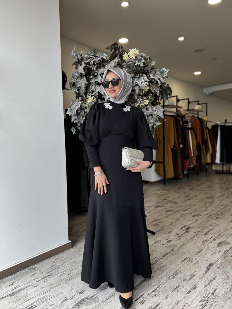 Almarwah Yakası Taşlı Abiye Elbise 90491