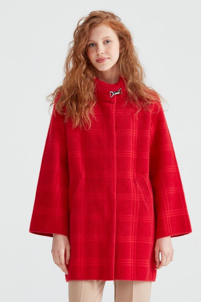 Tığ Triko Broşlu Örgü Detaylı Mink Kaban KBN20862 KIRMIZI - 2