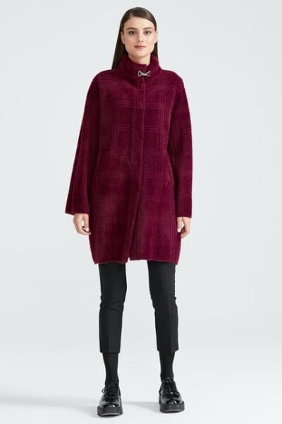 Tığ Triko Broşlu Örgü Detaylı Mink Kaban KBN20862 MÜRDÜM - 2