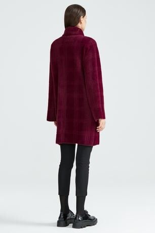 Tığ Triko Broşlu Örgü Detaylı Mink Kaban KBN20862 MÜRDÜM - 3