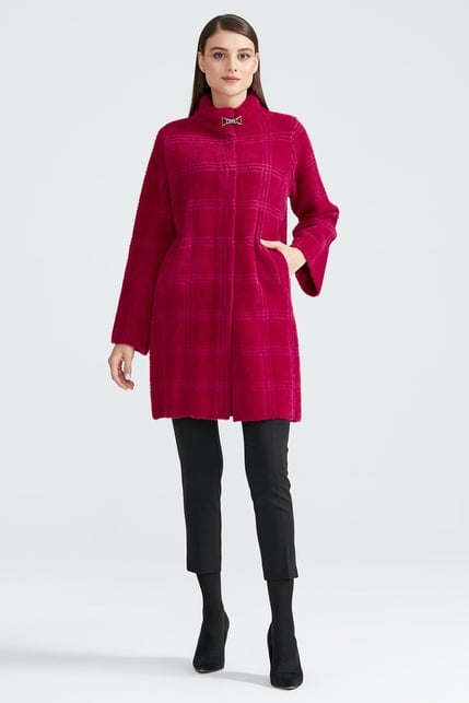 Tığ Triko Broşlu Örgü Detaylı Mink Kaban KBN20862 FUŞYA - 1