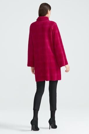 Tığ Triko Broşlu Örgü Detaylı Mink Kaban KBN20862 FUŞYA - 1