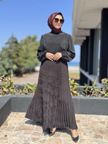 Almarwah Kraşlı Tencel Plise Etek 806464