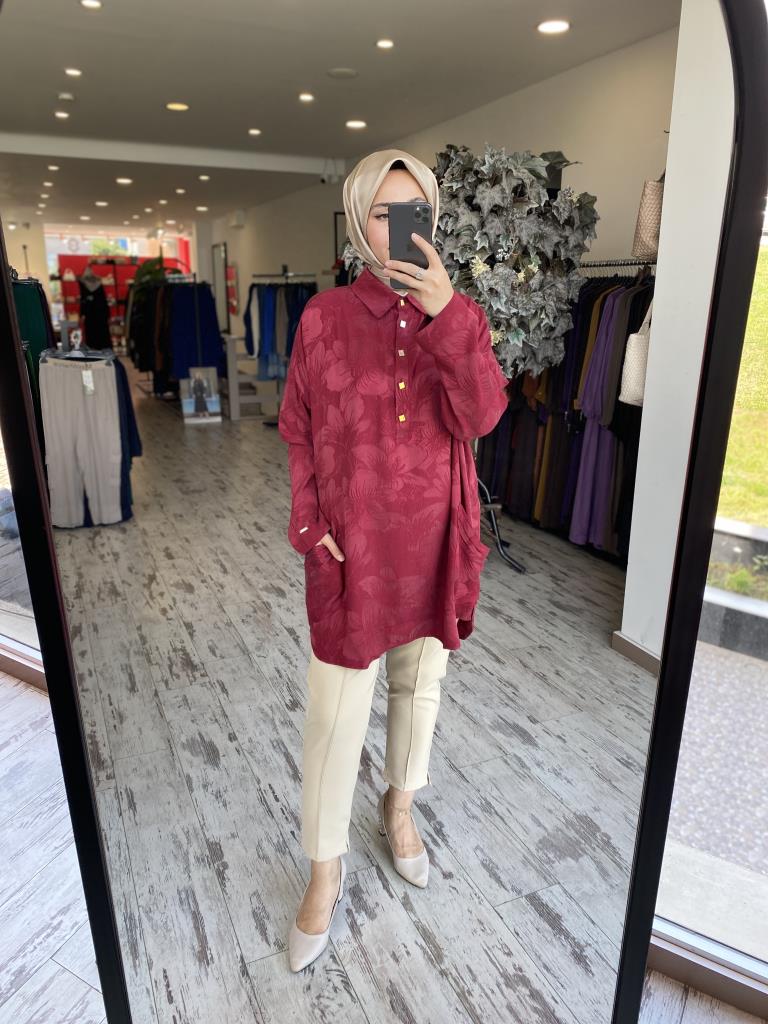 İnvee Çiçek Desenli Tunik 7109 BORDO