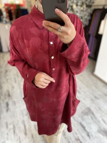 İnvee Çiçek Desenli Tunik 7109 BORDO