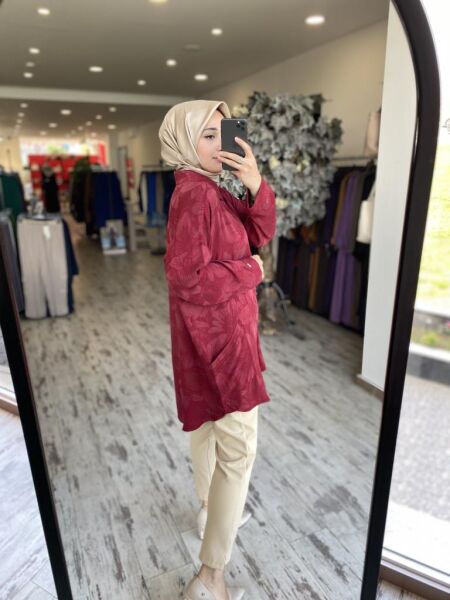 İnvee Çiçek Desenli Tunik 7109 BORDO