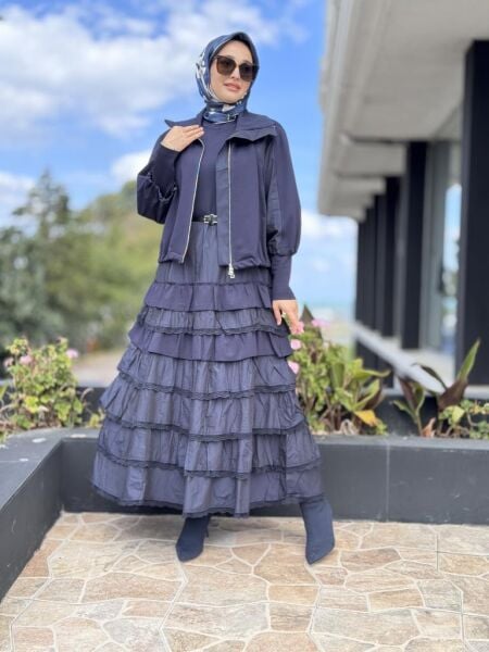 Misswhence Teknik Kumaş ve Fırfır Detaylı Ceket Elbise Takım 38807