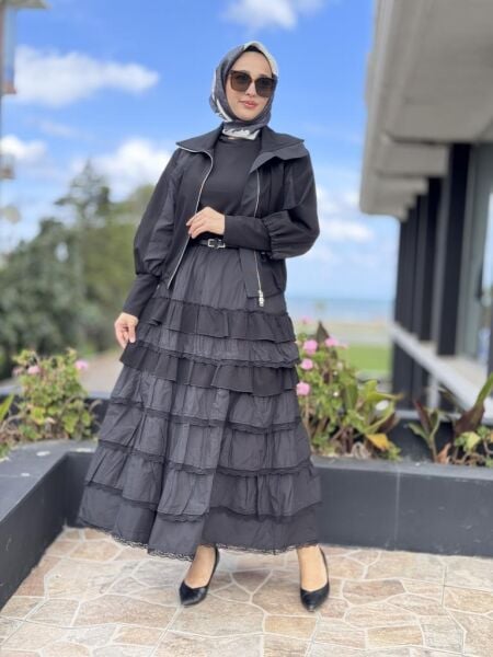 Misswhence Teknik Kumaş ve Fırfır Detaylı Ceket Elbise Takım 38807