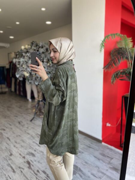 İnvee Çiçek Desenli Tunik 7109 HAKİ