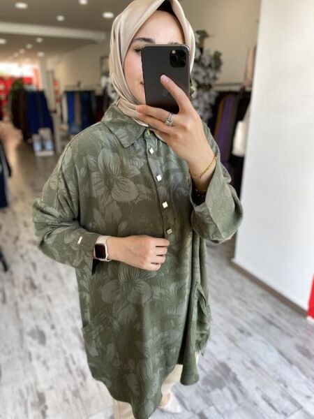 İnvee Çiçek Desenli Tunik 7109 HAKİ
