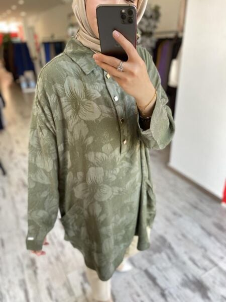 İnvee Çiçek Desenli Tunik 7109 HAKİ