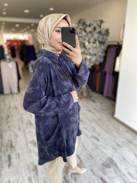 İnvee Çiçek Desenli Tunik 7109 LACİVERT