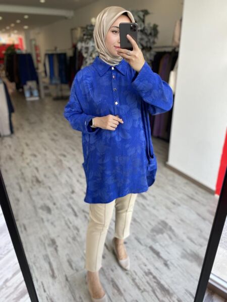 İnvee Çiçek Desenli Tunik 7109 SAKS