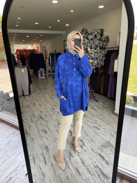 İnvee Çiçek Desenli Tunik 7109 SAKS