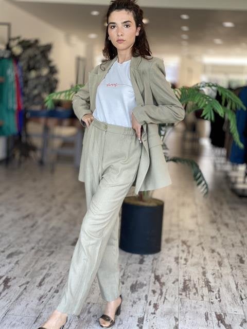 QOOQ Keten Haki Pantolon 23SS308