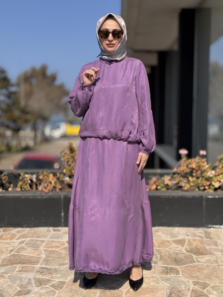 Misswhence Fistolu İpek Keten Bluz Etek Takım 37000