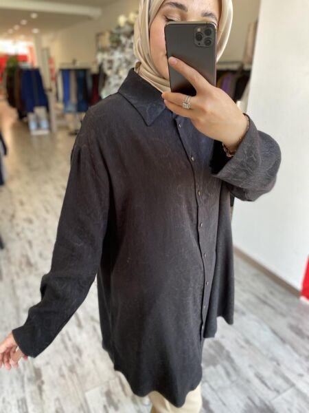 İnvee Yılan Desen Gömlek 7108 SİYAH