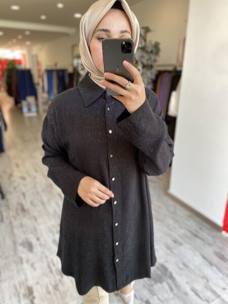 İnvee Yılan Desen Gömlek 7108 SİYAH