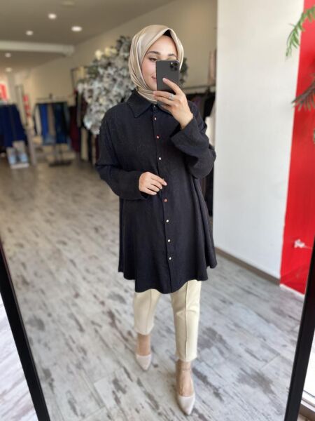 İnvee Yılan Desen Gömlek 7108 SİYAH