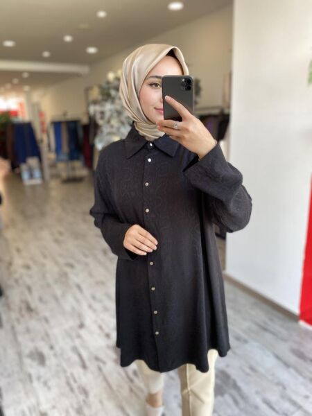 İnvee Yılan Desen Gömlek 7108 SİYAH