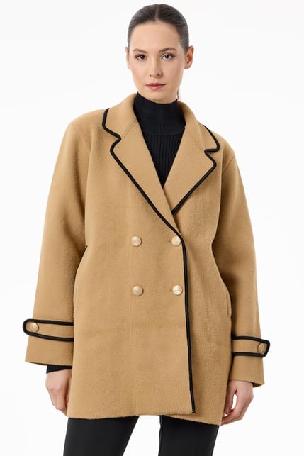 Tığ Triko Yakası Kontur Detaylı Triko Kaban KBN21780