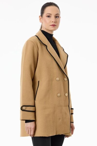 Tığ Triko Yakası Kontur Detaylı Triko Kaban KBN21780