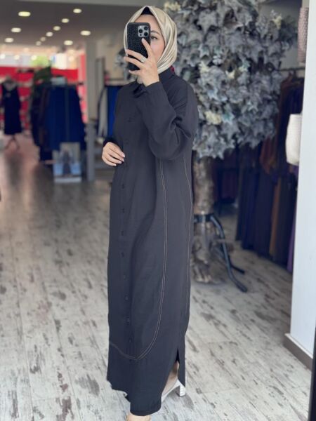 İnvee Tencel Gömlek Elbise 7010 SİYAH - 1