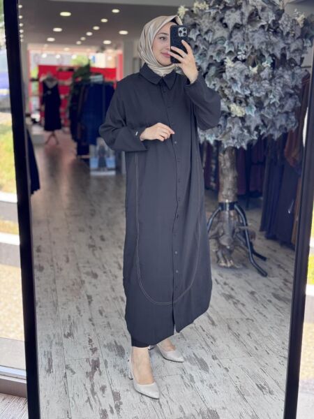 İnvee Tencel Gömlek Elbise 7010 SİYAH - 2