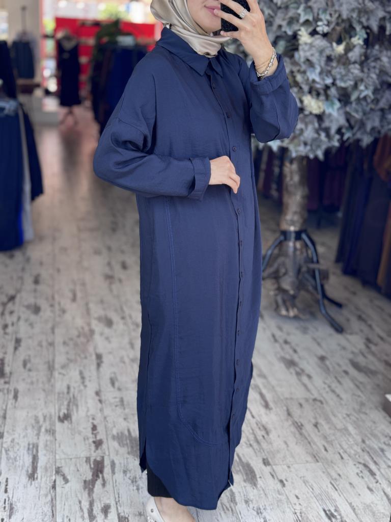 İnvee Tencel Gömlek Elbise 7010 LACİVERT - 2
