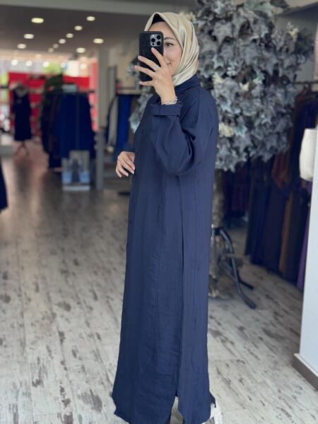 İnvee Tencel Gömlek Elbise 7010 LACİVERT - 2