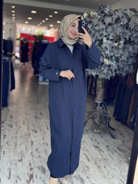 İnvee Tencel Gömlek Elbise 7010 LACİVERT - 2