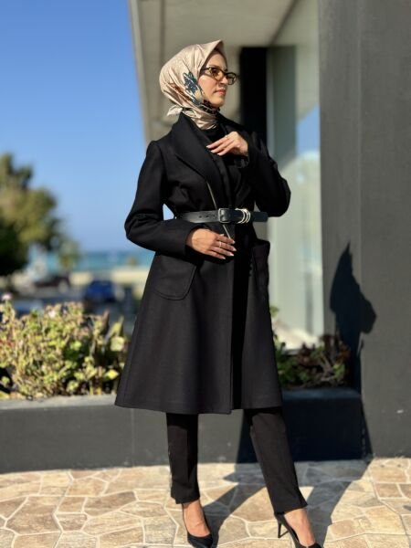 Misswhence Fermuar Detaylı Kemerli Kaşe Kap 36411 SİYAH - 38