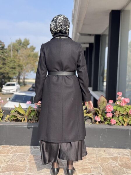 Misswhence Fermuar Detaylı Kemerli Kaşe Kap 36411 SİYAH - 38