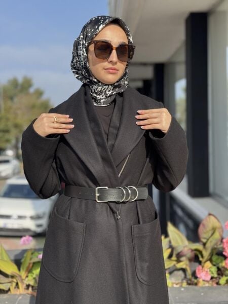 Misswhence Fermuar Detaylı Kemerli Kaşe Kap 36411 SİYAH - 38